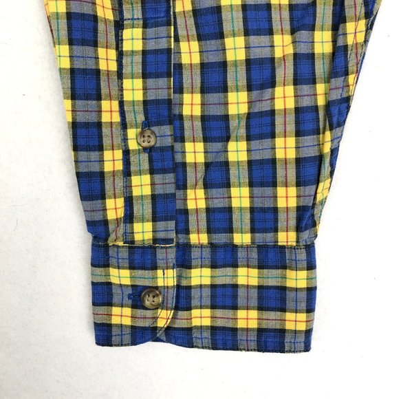 Eddie Bauer Mens Size Large Tall Blue Yellow Plaid Long Sleeve Button Down Shirt - Picture 5 of 9